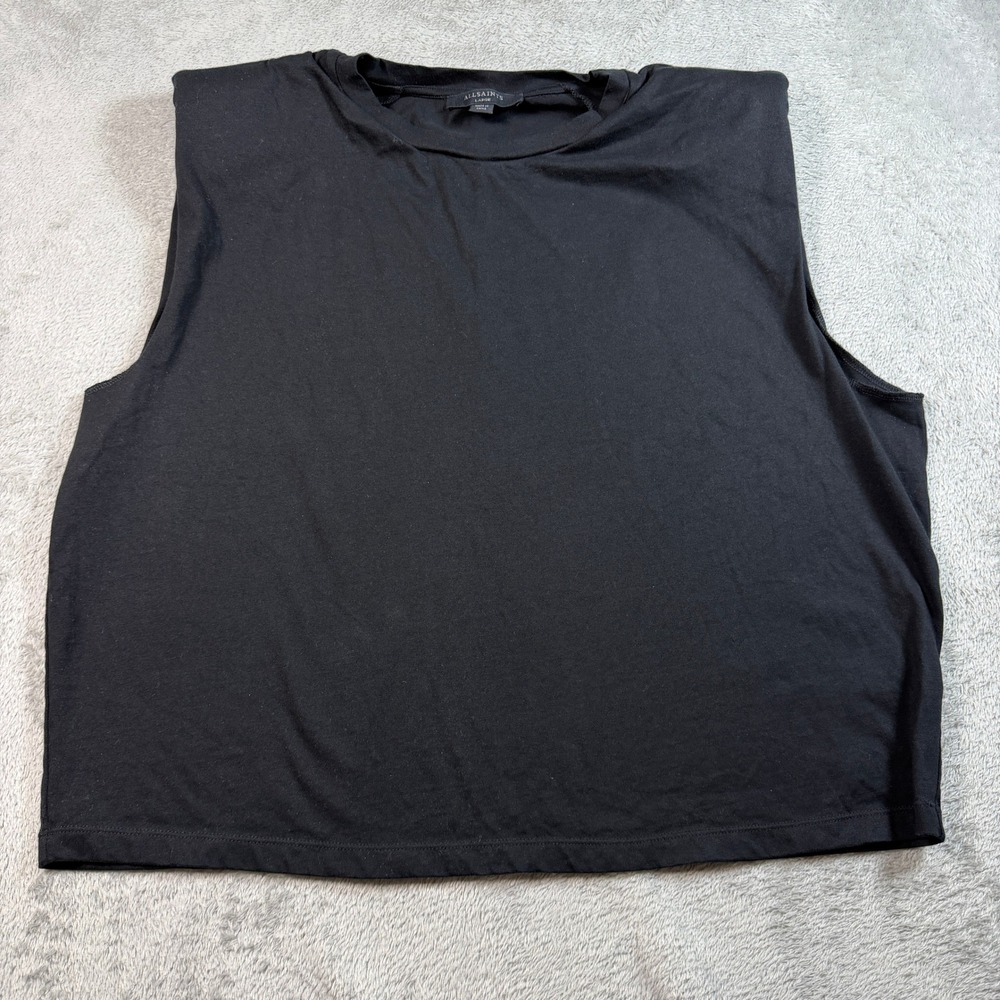 AllSaints Coni Cropped Tank Top Women Large Black Padded Shoulder Sleeveless
